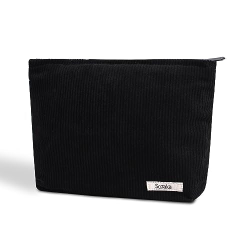 Cosmetic Bags for Women - Corduroy Cosmetic Bag Aesthetic Women Handbags Purses Smile Dots Makeup Organizer Storage Makeup Bag Girls Case Bags (Pure Black) - color: Pure Black