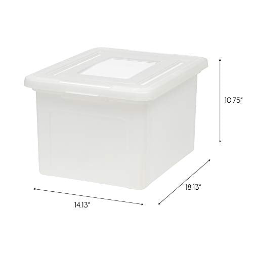 IRIS USA 35 Qt File Box with Lid, File Storage Box for Letter Size Documents, Portable Plastic File Box, Stackable Nestable Organizer, 4 Pack, Pearl - style: Pearl - 4 Pack