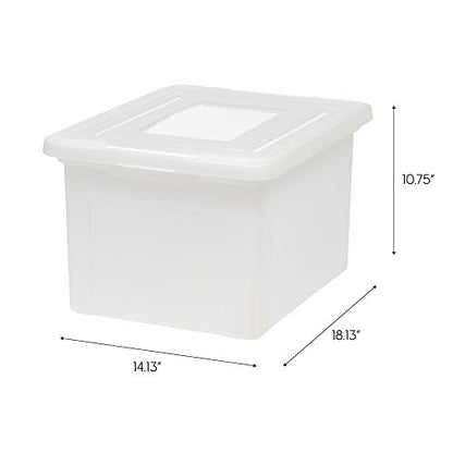 IRIS USA 35 Qt File Box with Lid, File Storage Box for Letter Size Documents, Portable Plastic File Box, Stackable Nestable Organizer, 4 Pack, Pearl - style: Pearl - 4 Pack