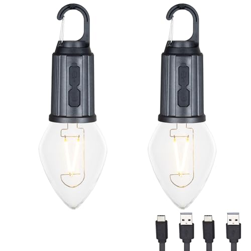 2 Pack Rechargeable Camping Lights, Hanging LED Tent Bulbs with Hook, 3 Lighting Modes Portable Lanterns for Camping, Hiking, Backpacking & Emergency Outages (Black) - color: Camp Light, Teardrop, size: 2-Pack