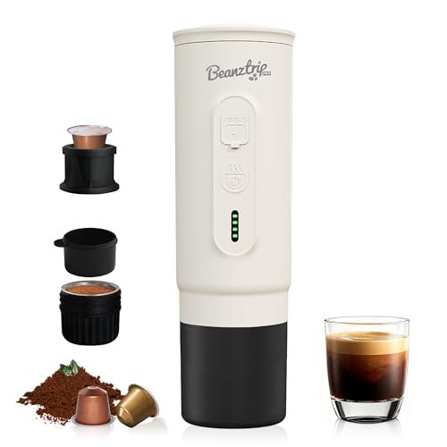 H02PRO Travel Coffee Maker, Portable Espresso Machine for Camping, 20 Bar Mini Coffee Maker Compatible with NS Capsule & Ground Coffee, 65ML Battery Operated Car Coffee Machines for Travel - color: Moonlight White