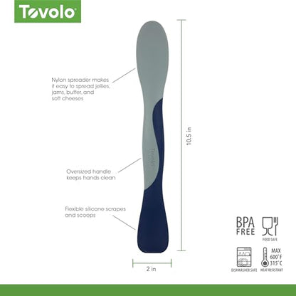 Tovolo Scoop and Spread Large Dual End Silicone Sandwich Spreader Tool with Nylon Handle, BPA Free Dishwasher Safe Silicone and Nylon Tool for Spreading and Scooping, Deep Indigo and Oyster Gray - color: Deep Indigo, size: Large