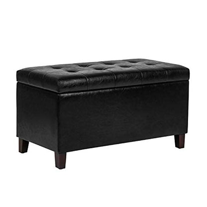 Asense Storage Ottoman Bench, 33" Faux Leather Upholstered End of Bed Bench with Safety Hinge,Wooden Legs,for Entryway Bedroom Living Room,Black - color: 33" Black Faux Leather