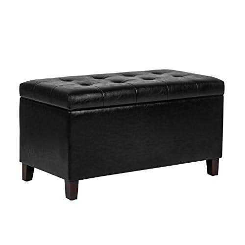 Asense Storage Ottoman Bench, 33" Faux Leather Upholstered End of Bed Bench with Safety Hinge,Wooden Legs,for Entryway Bedroom Living Room,Black - color: 33" Black Faux Leather