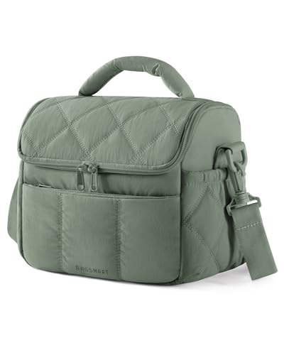 BAGSMART Insulated Lunch Bags for Women, Cute Quilted Lunch Box, Lightweight Puffy Padded Waterproof Lunch Tote, Reusable Lunch Cooler for Work Picnic Travel, Olive Green - color: Olive Green, size: Medium(normal)