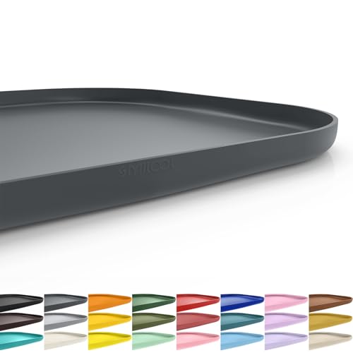 SMILOOL Silicone Pet Feeding Mat with Raised Edge for Food and Water, Dog Bowl Mats, Cat Bowls Placemat with High Lip for Floor Waterproof, Rubber Tray for Cats and Dogs 24 x 16 x 0.8 Dark Grey - color: Dark Grey, size: 24"L x 16"W