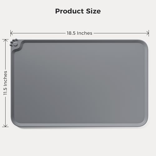 Silicone Pet Food Mat Waterproof - BPA Free Non-Slip Dog Feeding Mat with High Raised Edges - Spill-Proof Placemats for Cats and Dogs Food and Water Bowls 18.5"x11.5"