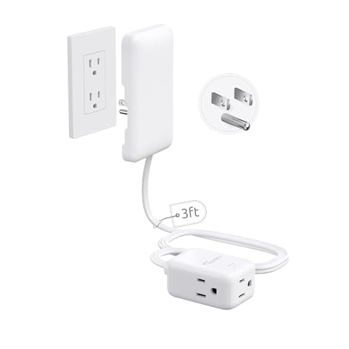 NUTICT 3FT Flat Extension Cord with Outlet Cover, ETL Listed, 900 Joules Surge Protector Power Strip with 3 Outlets, 13A/1625W, 3 Prong Outlet Extender for Indoor Kitchen Bathroom Tight Spaces, White - color: White, size: 3ft(3 Prong Plug), style: for Sta
