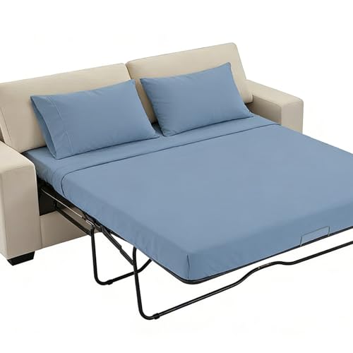 Kingnex Sleeper Sofa Bed Sheets Queen for 60x74 Pull Out Sofa Bed with 4-6 Deep Pocket Soft Double Brushed 1800 Microfiber 4 Piece Bedding Set Blue - color: Blue, size: Sleeper Sofa Queen