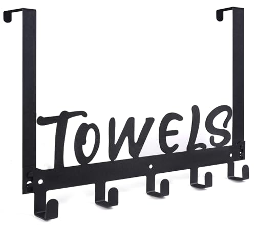 Gohiuo Over The Door Hook, Towel Holder Towel Hook for Bathroom, Towel Hanger Door Rack with 5 Coat Hooks, Over The Door Hanger Towel Rack for Bathroom, Bedroom Towels Coats, Black - color: Black