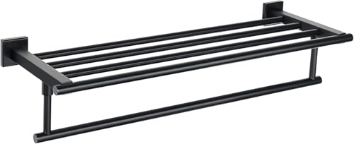 Alise 24 Inch Towel Racks for Bathroom Wall Mounted,Bathroom Towel Rack with Tower Bar,Double Towel Racks for Bathroom,SUS304 Stainless Steel Bathroom Towel Holder Matte Black - color: Matte Black, size: 24-Inch
