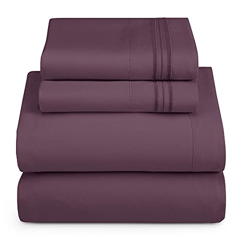 Hearth & Harbor Twin Size Sheets - 3 Piece Bed Sheet Set, Hotel Luxury Double Brushed Bed Sheets - Extra Soft Bedding Sheets & Pillowcases, Twin, Purple - color: Purple, size: Twin