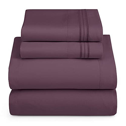 Hearth & Harbor Twin Size Sheets - 3 Piece Bed Sheet Set, Hotel Luxury Double Brushed Bed Sheets - Extra Soft Bedding Sheets & Pillowcases, Twin, Purple - color: Purple, size: Twin