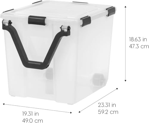IRIS USA 106 Quart WEATHERPRO Wheeled Plastic Storage Bin Tote Organizing Container with Durable Lid and Seal and Secure Latching Buckles, Clear/Black, 3 Pack - size: 106 Qt, style: 3 Pack