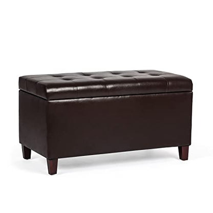 Asense Storage Ottoman Bench, 33" Faux Leather Upholstered End of Bed Bench with Safety Hinge,Wooden Legs,for Entryway Bedroom Living Room,Chocolate Brown - color: 33" Chocolate Brown Faux Leather