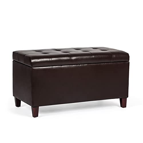 Asense Storage Ottoman Bench, 33" Faux Leather Upholstered End of Bed Bench with Safety Hinge,Wooden Legs,for Entryway Bedroom Living Room,Chocolate Brown - color: 33" Chocolate Brown Faux Leather