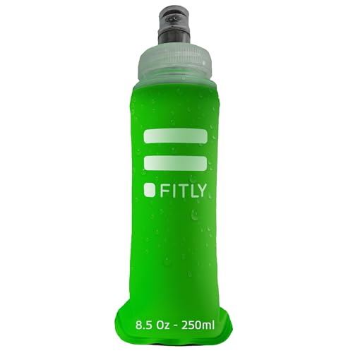 FITLY Soft Flask - Shrink As You Drink Soft Water Bottle for Hydration Pack - Folding Water Bottle Ideal for Running, Hiking, Cycling, Climbing & Rigorous Activity - color: Green, size: 8.5 Ounces