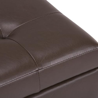 SIMPLIHOME Cosmopolitan Storage Ottoman - 34 inch Wide Upholstered Vegan Leather Rectangle Storage Ottoman Bench in Chocolate Brown, Transitional Tufted Ottoman for Living Room with Lift-Up Lid - color: Chocolate Brown