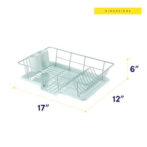 Sweet Home Collection Space-Saving 3-Piece Dish Drainer Rack Set: Efficient Kitchen Organizer for Quick Drying and Storage - Includes Cutlery Holder and Drainboard - Maximize Countertop Space, Mint - color: Mint