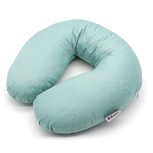 Buckwheat Hulls Neck Pillow, U Shaped Travel Pillow Portable Pillow Support for Neck Shoulder, for Side Back Stomach Sleeper with Washable Pillowcase (12x12 inch,Blue) - color: Plain-blue