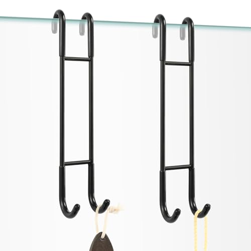 NINETREX Shower Door Hooks,Over Glass Door Hooks for Bathrooms Frameless Glass,Heavy Duty SUS 304 Stainless Steel Hook for Towels,Squeegee,Loofah,Shaver,Robe,2 Pack,Black,10Inch - color: Black, size: 10Inch-2 Pack