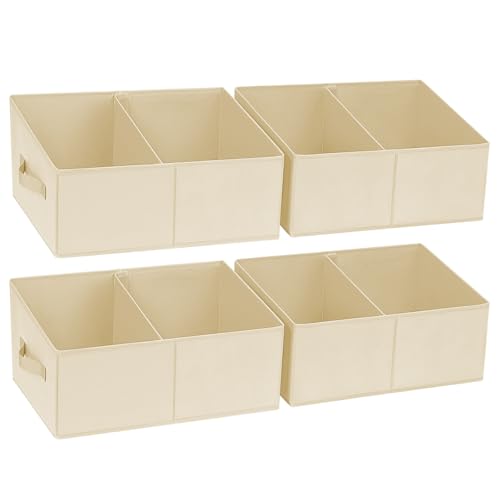 DIMJ Trapezoid Storage Bins for clothes - 4 Packs Closet Organizers and Storage Baskets, Foldable Closet Baskets with Handles and Divider, Closet Storage Bin Toybox for Shelves Living Room Bedroom - color: Beige, size: 4 Bins 16.5"x11"x7.8"