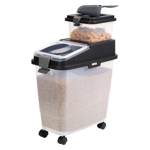 Mighty Tuff 3 Piece Airtight Dog Food Storage Container, Up to 36 lbs, with 5 lbs Dog Treat Container and Portion Scoop – BPA Free Airtight Pet Food Bin on Wheels