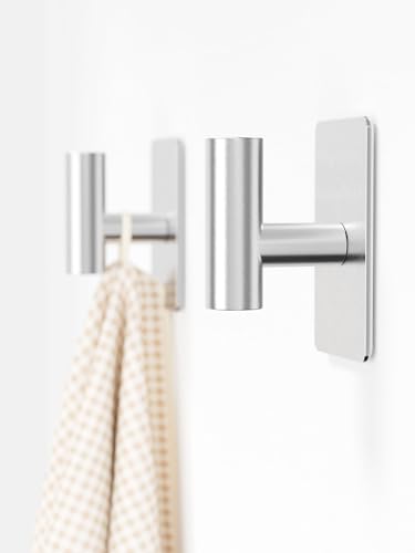 GWAAZXGZ Towel Hooks for Bathrooms – 2 Pack, Brushed Silver Finish, T-Shaped Stainless Steel Adhesive Wall Hooks for Robes & Towels in Kitchen, Shower, or Closet - color: Silver, size: 2 Pack