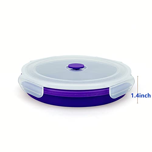 1200ml Large Camping Bowl with Foldable Spoon, Collapsible Bowl With Lid, Silicone Bento Box, For Travel Camping Meal Prep & Food Storage, Microwave Dishwasher Safe, Purple - color: Purple