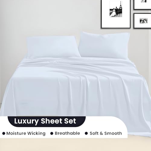 SGI bedding Queen Bed Sheets Set – Premium 600 TC Egyptian Cotton, Crisp Cooling Sateen Weave, Extra Soft Hotel Collection, Fits Mattresses Up to 16 Inch Deep, Breathable Long Lasting – Light Blue - color: 16 - Light Blue, size: Queen