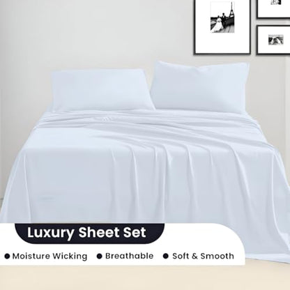 SGI bedding Queen Bed Sheets Set – Premium 600 TC Egyptian Cotton, Crisp Cooling Sateen Weave, Extra Soft Hotel Collection, Fits Mattresses Up to 16 Inch Deep, Breathable Long Lasting – Light Blue - color: 16 - Light Blue, size: Queen