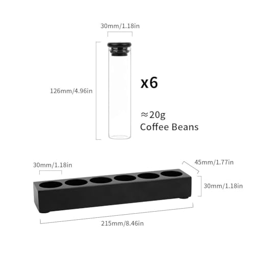 watchget Coffee Bean Container 6PCS Coffee Bean Cellars Tubes Single Dose Coffee Bean Storage with One-Way Exhaust Valve & Black Stand & Silicone Funnel- Organized Storage Solution - color: Black Aluminum Lid 6PCS