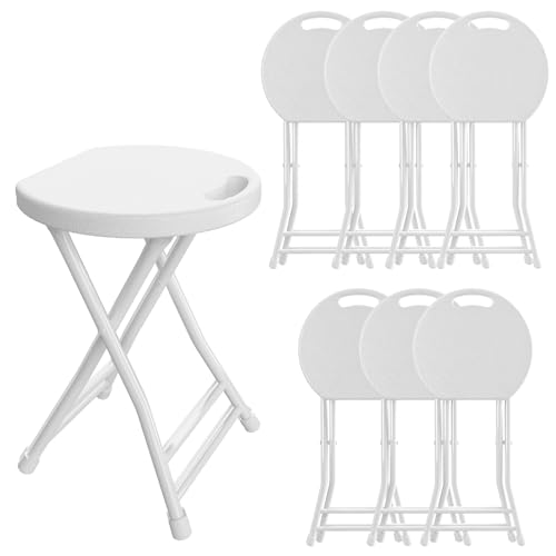 Folding Stool, 18 Inch Foldable Stool with Handle & Steel Frame, Pack of 8 Folding Bar Stools, 440lbs Sturdy Foldable Lightweight Metal Chair for Camping, Indoor and Outdoor, White - color: White, size: 18-inch Pack of 8