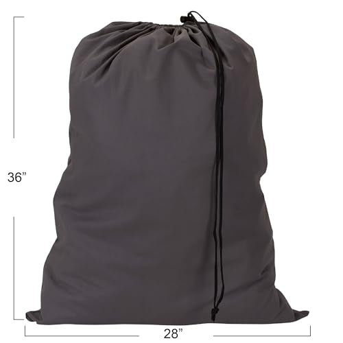 Household Essentials Cotton Laundry Bag with Drawstring Closure, Gray - style: Grey