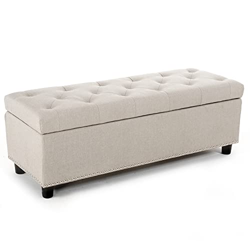 BELLEZE Storage Ottoman, Tufted Ottoman with Close Hinge, Foot Rest for Living Room (Beige, 47 inch) - color: Beige a, size: 1