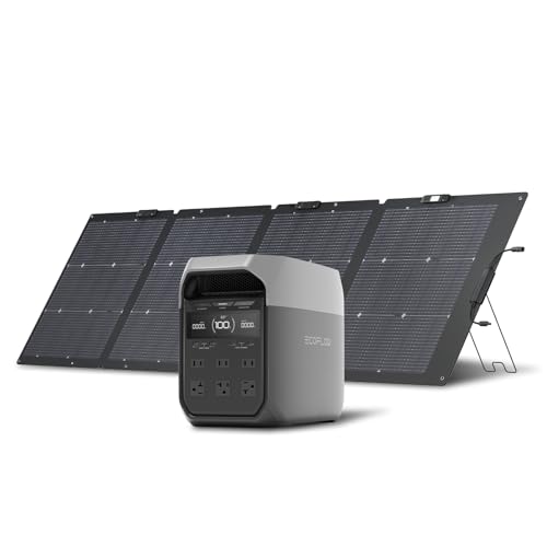 EF ECOFLOW Solar Generator Delta 3 with 220W Bifacial Solar Panel, 1024Wh Portable Power Station, LFP Battery 1800W AC/100W USB-C Output, Full Charge in 56 Min for Home Backup Power, Camping & RVs - style: DELTA 3+220W