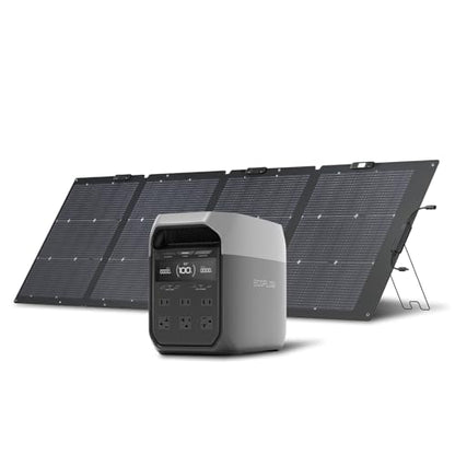 EF ECOFLOW Solar Generator Delta 3 with 220W Bifacial Solar Panel, 1024Wh Portable Power Station, LFP Battery 1800W AC/100W USB-C Output, Full Charge in 56 Min for Home Backup Power, Camping & RVs - style: DELTA 3+220W