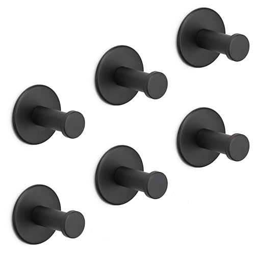 Heavy Duty Adhesive Metal Hooks for Hanging Hats, Garage Tools, Shower Accessories - Set of 6 Storage Hangers for Closet Entryway Organization, Wall Mount Peg Coat Rack, Bathroom Towel Holder (Black) - color: Black, size: Round Base