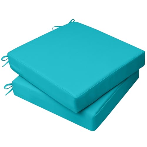 AAAAAcessories Outdoor Seat Cushions for Chairs, Waterproof, Fade-Resistant, 19" x 19" x 3", Patio Furniture Replacement Cushions, Set of 2, Turquoise Blue - color: Turquoise Blue, size: 19" x 19" x 3"