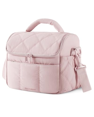 BAGSMART Insulated Lunch Bags for Women, Cute Quilted Lunch Box, Lightweight Puffy Padded Waterproof Lunch Tote, Reusable Lunch Cooler for Work Picnic Travel, Pink - color: Pink, size: Medium(normal)