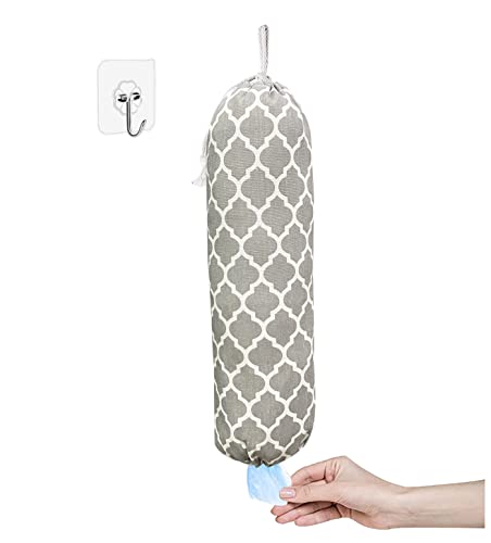 SYIPO Wall Mount Plastic Bag Organizer, Shopping Bags Carrier, Washable Large Grocery Bag Storage Dispenser for Home Kitchen Travelling, Free Adjustment with Drawstring (Grey Lantern) - color: Grey Lantern