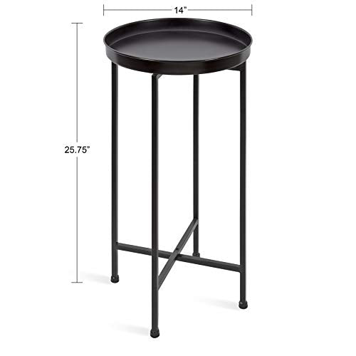 Kate and Laurel Celia Round Metal Foldable Accent Table with Tray Top, Black - color: Black