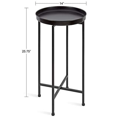 Kate and Laurel Celia Round Metal Foldable Accent Table with Tray Top, Black - color: Black