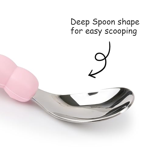 Toddler Utensils, Stainless Steel Baby Forks and Spoons Set Caterpillar Silicone Handle, Kids Silverware with Portable Storage Case, Baby Feeding Essentials, Dishwasher Safe (Pink) - color: Pink