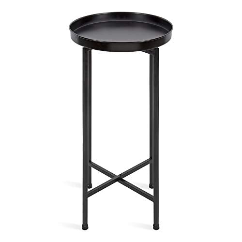 Kate and Laurel Celia Round Metal Foldable Accent Table with Tray Top, Black - color: Black