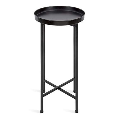 Kate and Laurel Celia Round Metal Foldable Accent Table with Tray Top, Black - color: Black