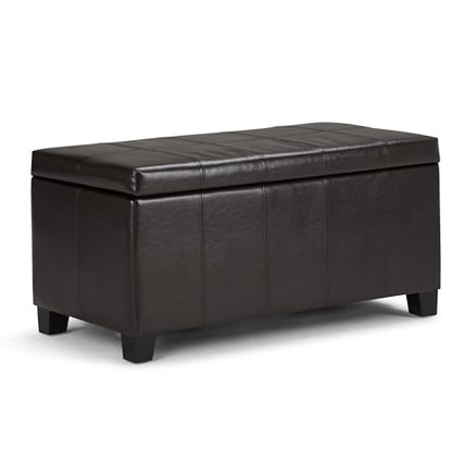 SIMPLIHOME Dover Storage Ottoman Bench - 36 inch Wide Upholstered Vegan Leather Rectangular Lift-Top Ottoman in Tanners Brown, Contemporary Bench for Living Room with Safety Hinges - color: Tanners Brown