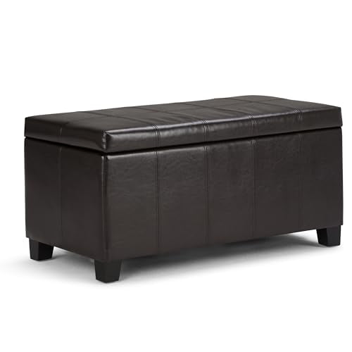 SIMPLIHOME Dover Storage Ottoman Bench - 36 inch Wide Upholstered Vegan Leather Rectangular Lift-Top Ottoman in Tanners Brown, Contemporary Bench for Living Room with Safety Hinges - color: Tanners Brown