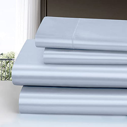 Homiest 3pcs Satin Sheets Set Luxury Silky Satin Bedding Set with Deep Pocket, 1 Fitted Sheet + 1 Flat Sheet + 1 Pillowcases (Twin Size, Baby Blue) - color: Baby Blue, size: Deep pocket - Twin size