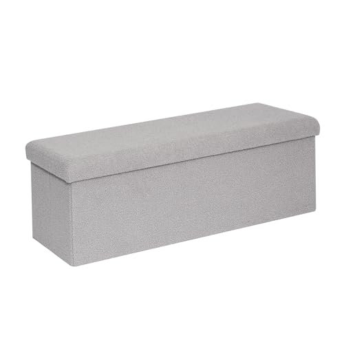 PINPLUS Storage Ottoman Bench Sherpa Foot Rest, Foldable Boucle Ottomans, Large Faux Teddy Fur Ottoman Storage Box Entryway Bench for Dorm, Grey 43.3'' x 15'' x 15'' - color: Grey, size: 43.3"D x 15"W x 15"H
